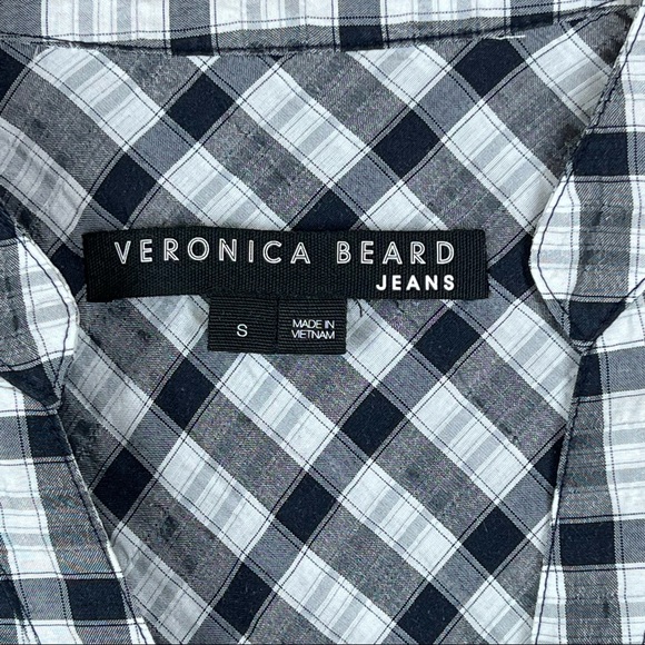 VERONICA BEARD Sherry Crinkled Plaid Mini Dress Size Small Navy Blue White - Picture 10 of 14